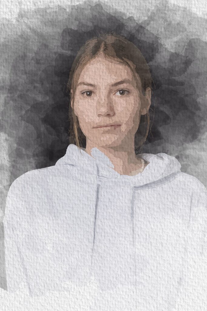 Portrait d'une jeune femme, en couleur, imitation aquarelle.